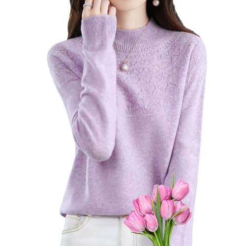 ZPLMIDE Kaschmirpullover für Damen 2024 UK Leichter Wollpullover für Damen langärmlige Wollpullover für Damen Trendige Pullover-Oberteile (L(52-60kg),Purple) von ZPLMIDE