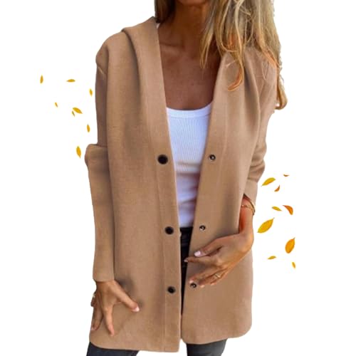 ZPLMIDE Lässige einreihige Kapuzenjacke, langer Damen-Trenchcoat, Erbsenmantel, lässig, einreihig, Kapuzenjacke, Mantel, Größe M, Braun von ZPLMIDE