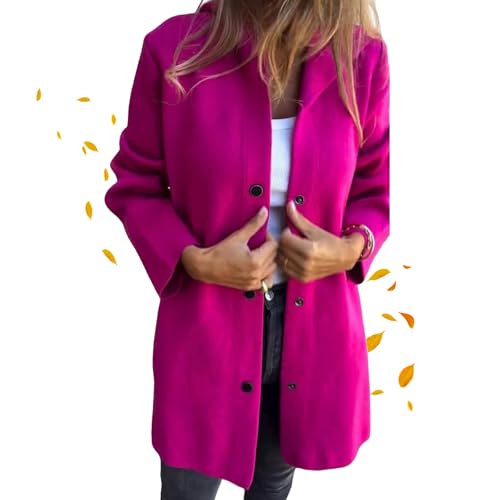 ZPLMIDE Lässige einreihige Kapuzenjacke, langer Damen-Trenchcoat, Erbsenmantel, lässig, einreihig, Kapuzenjacke (XL, Rose) von ZPLMIDE