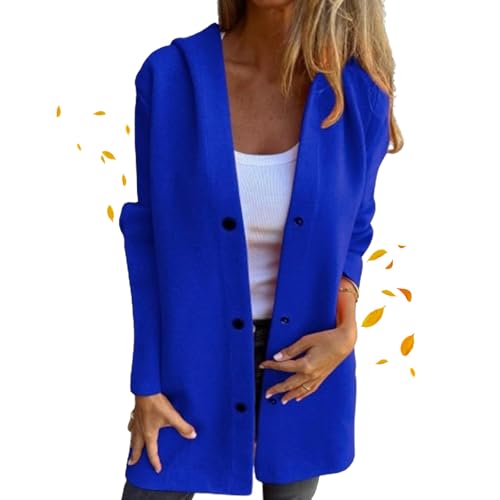 ZPLMIDE Lässige einreihige Kapuzenjacke, langer Damen-Trenchcoat, Erbsenmantel, lässig, einreihig, Kapuzenjacke (XXL, Blau) von ZPLMIDE