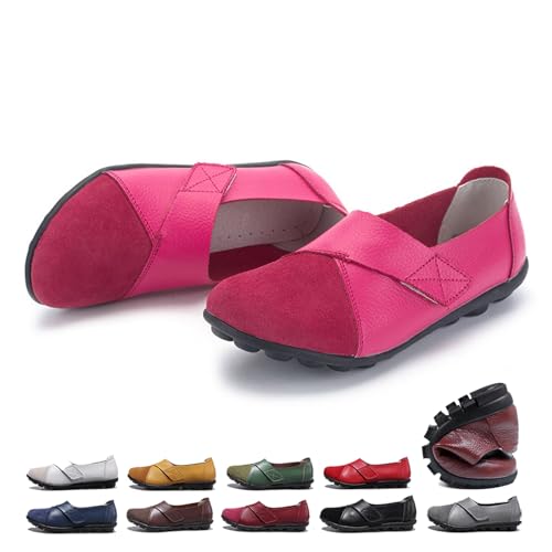 ZPLMIDE Orthopädische Loafer für Damen, aus atmungsaktivem Leder, breite Passform, klassische Mokassins, lässige Schlupfschuhe, Wanderschuhe (36 EU, Rose) von ZPLMIDE