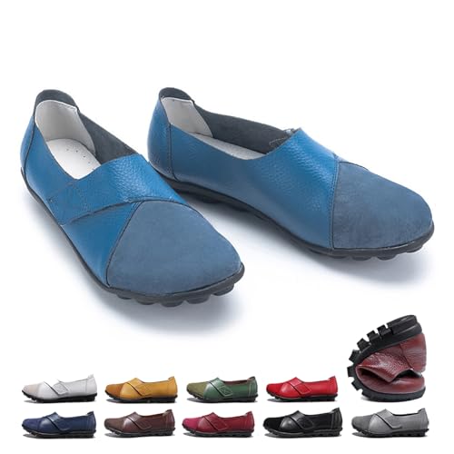 ZPLMIDE Orthopädische Loafer für Damen, aus atmungsaktivem Leder, breite Passform, klassische Mokassins, lässige Schlupfschuhe, Wanderschuhe (37 EU, Hellblau) von ZPLMIDE