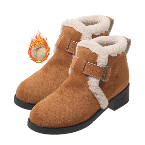 ZPLMIDE Retro Plus Samt Winter Damen rutschfest Knöchel Stiefel, Damen Winter Casual Niedrige Absätze Mit Pelz gefüttert Braune Stiefel Stiefeletten (38EU,Brown) von ZPLMIDE