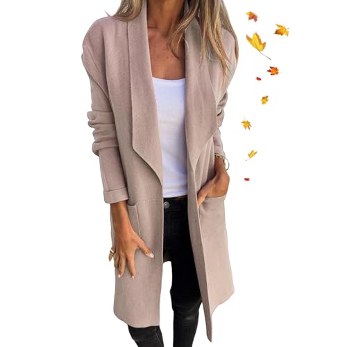 ZPLMIDE Reverskragen Casual Langarm Open Front Oberbekleidung 2024 Lady Herbst Coatigan Mantel Oversized Casual Cardigan Jacke mit Taschen (M,Khaki) von ZPLMIDE