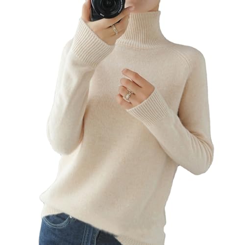 ZPLMIDE Solider Rollkragenpullover für Damen, einfarbig, langärmelig, weicher Pullover für Frühling, Herbst, Winter (Beige, S) von ZPLMIDE