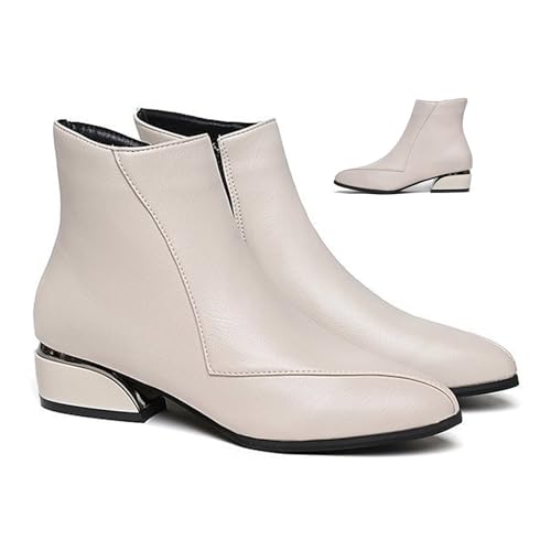 ZPLMIDE Stiefeletten Mit Niedrigem Absatz FüR Damen,Stiefeletten Mit Schmaler Passform Und Dickem Absatz Sowie Seitlichem ReißVerschluss FüR Damen (40EU,Beige) von ZPLMIDE