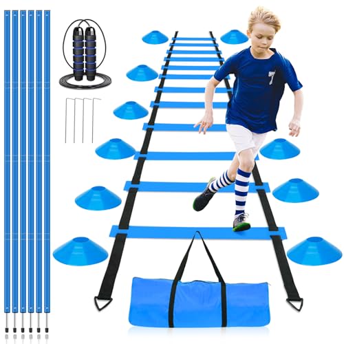 ZPONEED Slalomstangen Fussball Set, Slalom Poles 6 Slalom Stangen, mit 6m Koordinationsleiter, 10 Hütchen, Springseil, Fußball Trainingsset für Koordinationstraining, Fußball, Slalom, Hundesport ZPONEED Slalomstangen Fussball Set, Slalom Poles 6 Slalom Stangen, mit 6m Koordinationsleiter, 10 Hütchen, Springseil, Fußball Trainingsset für Koordinationstraining, Fußball, Slalom, Hundesport von ZPONEED
