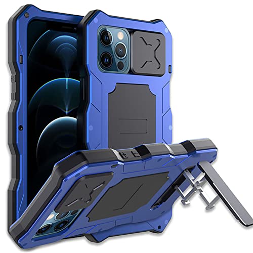 Schutzhülle für iPhone 13/13 Pro/13 Pro Max, [Militärqualität] [Schiebedeckel für Kamera] Schutzhülle aus Aluminium, weiches Hybrid-Silikon, Metallgehäuse mit Ständer, Blau, 13 Pro Max von ZPUNGKY