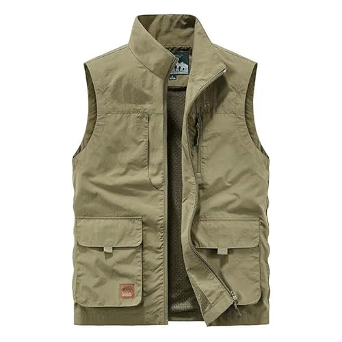 ZQUZEMS Ärmellose Jacke Herren Herren Freizeit Weste Tooling Style Weste Dünne Angeln Wandern Casual Lose Weste-Khaki-50-60Kg L von ZQUZEMS