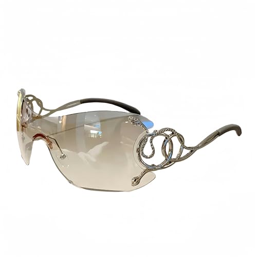 ZQUZEMS Sonnenbrille Randlose Sonnenbrille Trendy Gradient Wrap Around Sonnenbrille Punk One Piece Goggles-Silber von ZQUZEMS