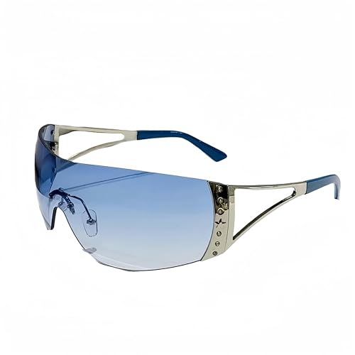 ZQUZEMS Sonnenbrille Randlose Sonnenbrille Trendy Gradient Wrap Around Sonnenbrille Punk One Piece Goggles-Silberverlauf Blau von ZQUZEMS