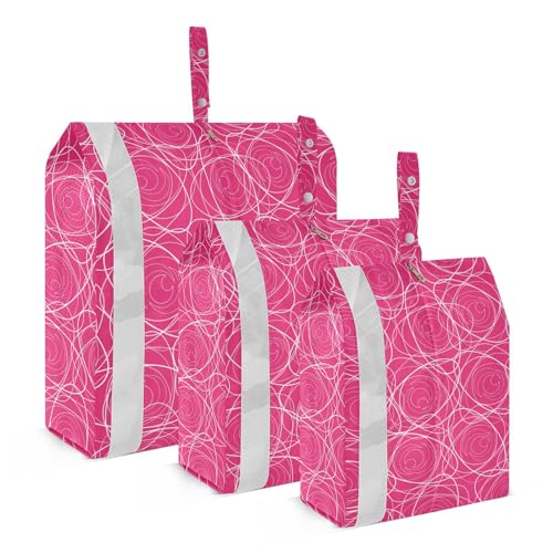 ZRWLUCKY Abstrakte Blume Hot Pink Trendy 3 Stück Verpackung Reisetasche Wiederverwendbare Reisetasche für Gepäck Koffer Organizer Taschen Kleidung Organizer, Abstrakte Blume, Hot Pink Trendy, von ZRWLUCKY