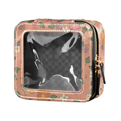 ZRWLUCKY Reise-Make-up-Tasche mit Blumenmuster, transparent, Reise-Kulturbeutel, Make-up-Tasche, Organizer für Reisen, Blume/Orange von ZRWLUCKY