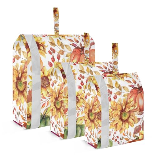 ZRWLUCKY Thanksgiving Kürbis Sonnenblume Blätter 3 Stück Verpackung Reisetasche Tragbare Taschen Organizer für Gepäck Druckverschlussbeutel Taschen Organizer, Thanksgiving-Kürbis-Sonnenblumenblätter, von ZRWLUCKY