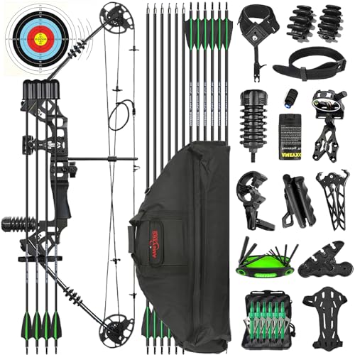 ZSHJGJR Bogenschießen Compoundbogen Set Kit, 20-70lbs Einstellbarer 320fps Compound Bogen Erwachsener Einsteiger Profi Bogen Jagd jagdbogen sportbogen Rechtshand Linkshand (Linkshand, Schwarz - Set 2) von ZSHJGJR