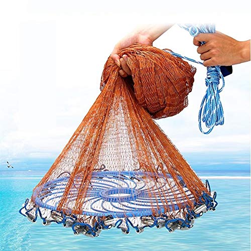 Wurfnetz Zum Fischen,Fischernetz Verbesserte Big Flying Disc Wurf Net -handform Fischnetz-Bleie 480/540 / 600 / 720CM Thrownetz Fischen-Werkzeuge(420cm Sinkers) von ZSXPBZL
