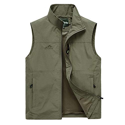 Herren Westen Outdoor, Lässige Leichte Gilet mit Mehreren Taschen, 100% Baumwolle, Multifunktions-Arbeitsjacke für Reisen Fotografie Camping Jagd Weste,Khaki,5XL von WDBZTJ