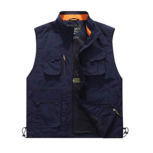 WDBZTJ Herrenweste, Lässige Leichte Outdoor-Jacke mit Multi Taschen, Quick Dry Arbeit Gilet für Safari-Fischen-Foto-Reise-Sommer-Weste,Blau,3XL von WDBZTJ