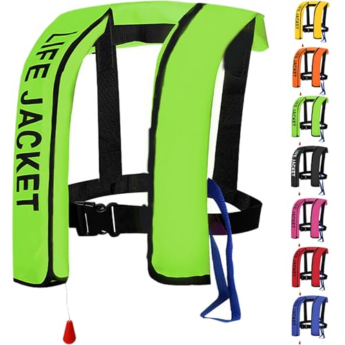 ZTMHRG Aufblasbare Schwimmweste Erwachsene Schwimmweste 150N Nylon Schnorchelweste mit reflektierenden Streifen & Pfeife Flotation Sicherheit Schwimmhilfe für Wassersport(Green) von ZTMHRG