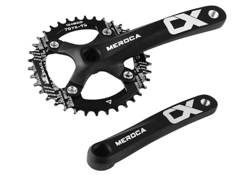 ZTZ Mountainbike 170 mm Kurbelgarnitur mit 104 BCD 32/34/36/38T Kettenblatt, Aluminiumlegierung MTB Kurbel schmal breit CNC runde Kettenblattschrauben passend für Mountainbike (32T, Schwarz) von ZTZ