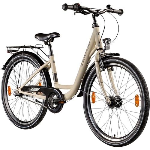 ZÜNDAPP C400 Mädchenfahrrad 24 Zoll Fahrrad ab 130-145 cm Jugendfahrrad Tiefeinsteiger Kinderfahrrad 3 Gänge (beige, 35 cm) von ZÜNDAPP