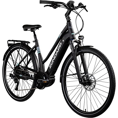 ZÜNDAPP X400 Ebike 28 Zoll Trekking Fahrrad für Damen und Herren 165-180 cm Elektrofahrrad mit Bosch Mittelmotor 11 Gang Shimano Scheibenbremse E Bike 500 Wh Akku (48 cm, schwarz/türkis) von ZÜNDAPP