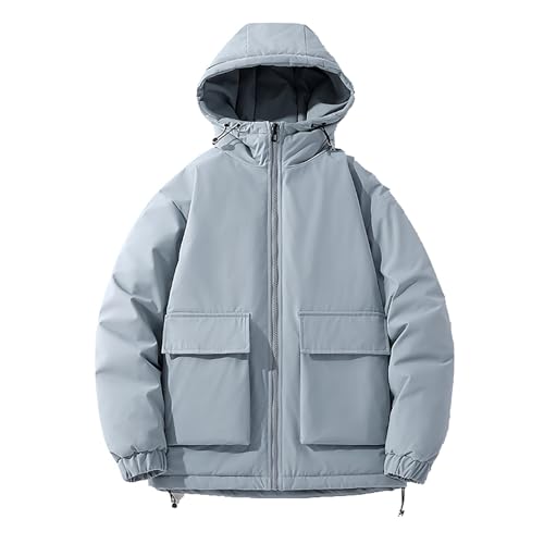 ZUIHAOMAI Wattierte Jacke Baumwollkleidung für Herren Winter Trendig Locker Einfarbig Baumwollkleidung Verdickte Arbeitskleidung, Große Baumwolljacke Angeln Outdoor Kälteschutz,Blue,XL(70KG von ZUIHAOMAI