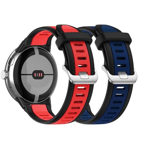 2 Stück Armbänder Kompatibel mit Google Pixel Watch Armband Silikon Band für Google Pixel Watch Ersatzarmband für Herren Damen Solo Loop Sport Band Atmungsaktiv Silikon mit Google Pixel Watch (B,M) von ZUOBNBP