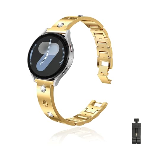 Metall Armband Kompatibel für Samsung Galaxy Watch 7 40mm/44mm Band Diamant Metall Ersatzarmband Armbänder Glitzer Strass Damen Ersatz Band mit Samsung Watch 7 40mm/44mm (Gold,m) von ZUOBNBP