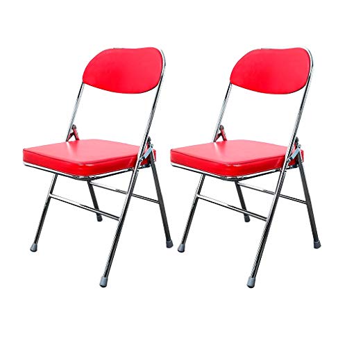 ZUOZUIYQ (2 Stück Klappstuhl, Galvanik-Konferenzstuhl, Haushalts-Loungesessel aus PU-Lederkissen, tragbarer Outdoor-Stuhl mit multifunktionaler Rückenlehne (Farbe: Rot) von ZUOZUIYQ