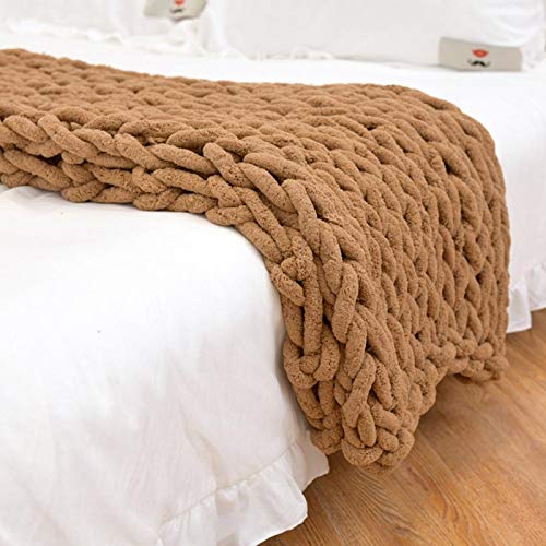 ZUOZUIYQ Grobstrick-Überwurfdecke, Kaffee, gestrickte, schwere Decke für Erwachsene, 100% handgefertigt, weich, gemütlich, Chenille, lässiger Roving, Warmer Stricküberwurf für Schlafzimmer, Dekor, von ZUOZUIYQ