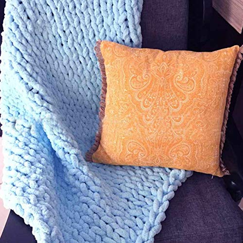 ZUOZUIYQ Grobstrick-Überwurfdecke, blau, gestrickte Gewichtsdecke für Erwachsene, 100% handgefertigt, weich, gemütlich, Chenille, lässiger Roving, Warmer Stricküberwurf für Schlafzimmer, Dekoration, von ZUOZUIYQ