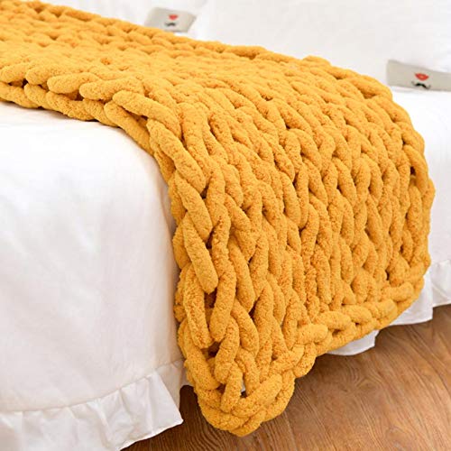 ZUOZUIYQ Grobstrick-Überwurfdecke, gelb, gestrickte, schwere Decke für Erwachsene, 100% handgefertigt, weich, gemütlich, Chenille, lässiger Roving, Warmer Stricküberwurf für Schlafzimmer, Dekoration, von ZUOZUIYQ