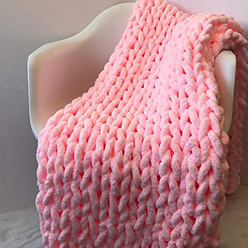 ZUOZUIYQ Grobstrick-Überwurfdecke, rosa, gestrickte, schwere Decke für Erwachsene, 100% handgefertigt, weich, gemütlich, Chenille, lässiger Roving, Warmer Stricküberwurf für Schlafzimmer, Dekoration, von ZUOZUIYQ