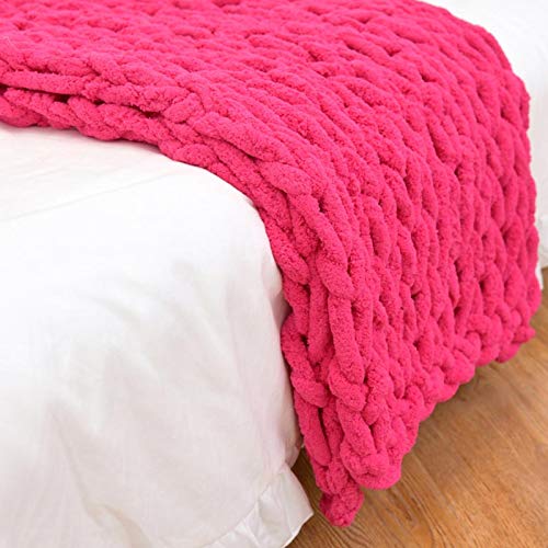 ZUOZUIYQ Grobstrick-Überwurfdecke, rosarot, gestrickte, schwere Decke für Erwachsene, 100% handgefertigt, weich, gemütlich, Chenille, lässiger Roving, Warmer Stricküberwurf für Schlafzimmer, von ZUOZUIYQ