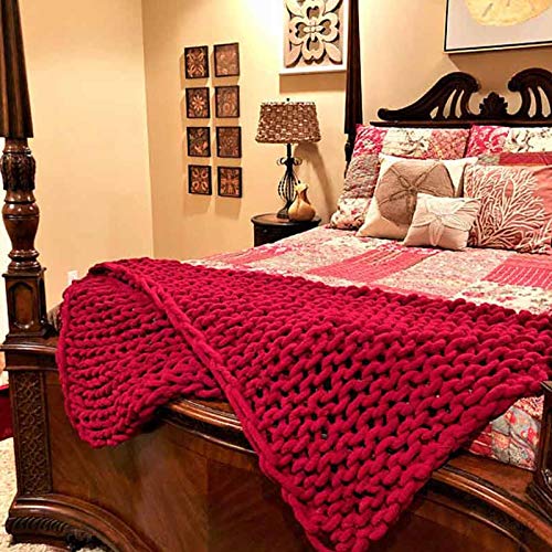 ZUOZUIYQ Grobstrick-Überwurfdecke rot, gestrickte Gewichtsdecke für Erwachsene, 100% handgefertigt, weich, gemütlich, Chenille, lässiger Roving, Warmer Stricküberwurf für Schlafzimmer, Dekoration, von ZUOZUIYQ