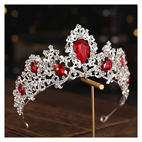 ZUOZUIYQ Haarschmuck, barocke grüne Kristallkrone, Stirnbänder für Prinzessin, Diadem, Brautkrone, Brautwettbewerb, Kopfschmuck (Metallfarbe: Rot, Größe: Krone) (rote Krone) von ZUOZUIYQ