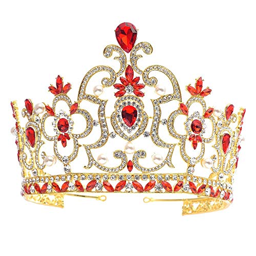 ZUOZUIYQ Haarschmuck Krone Tiaras Für Frauen Vintage Kristall Perle Tiara Krone Diadem Königin König Kopfschmuck Braut Tiaras Hochzeit Haarschmuck Ornamente,7 von ZUOZUIYQ