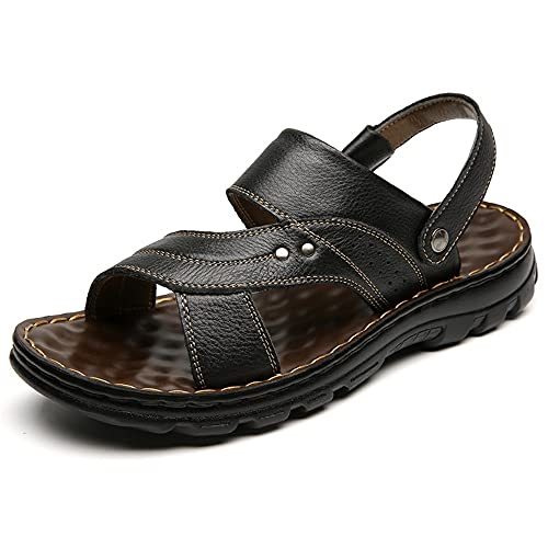 ZUOZUIYQ Herren-Wandersandalen, Herren-Wandersandalen, Strandsandalen, Leder-Sommerschuhe für Strand, Fisch, Trekking (Farbe: Schwarz, Größe: 39) von ZUOZUIYQ