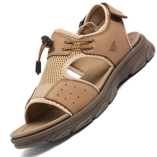 ZUOZUIYQ Leichte Herren-Ledersandalen, Herren-Ledersandalen, Strandschuhe, ultraleichte römische Schuhe für drinnen und draußen (Farbe: Khaki, Größe: 6,5 UK) von ZUOZUIYQ