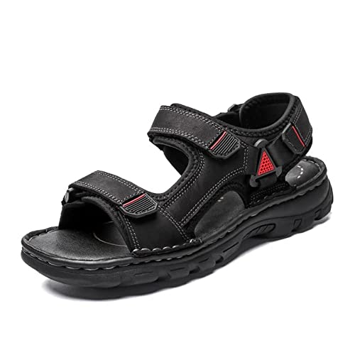 ZUOZUIYQ Leichte Herren-Sandalen aus Leder, Herren-Sandalen, Freizeit-Sandalen aus Leder, Outdoor-Sandalen für drinnen und draußen (Farbe: Schwarz, Größe: 5,5 UK) von ZUOZUIYQ