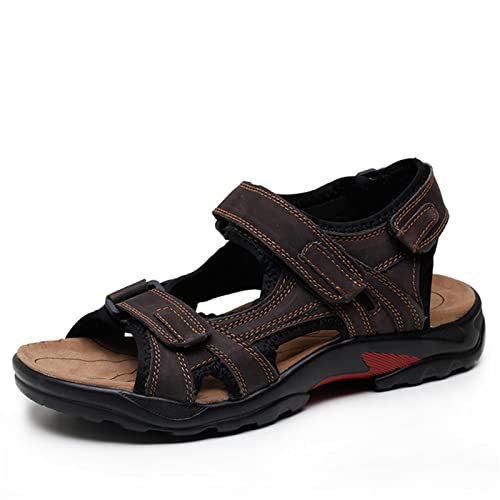 ZUOZUIYQ Leichte Herren-Sandalen aus Leder, Herren-Sandalen, Leder, Sommer-Strandschuhe, Freizeitschuhe für drinnen und draußen (Farbe: Braun, Größe: 12,5) von ZUOZUIYQ