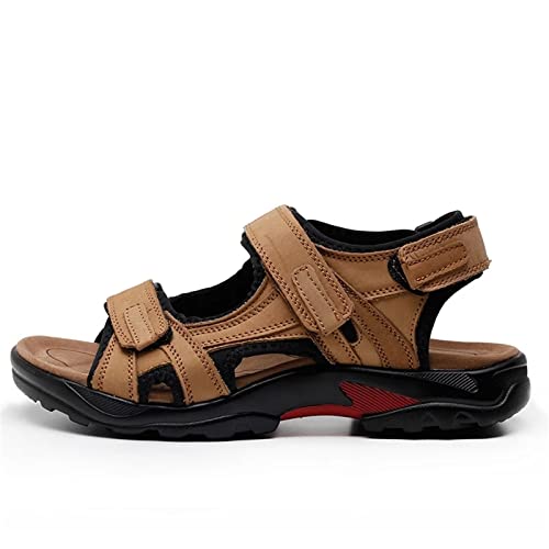 ZUOZUIYQ Leichte Herren-Sandalen aus Leder, Herren-Sandalen, Leder, Sommer-Strandschuhe, Freizeitschuhe für drinnen und draußen (Farbe: Khaki, Größe: 10) von ZUOZUIYQ