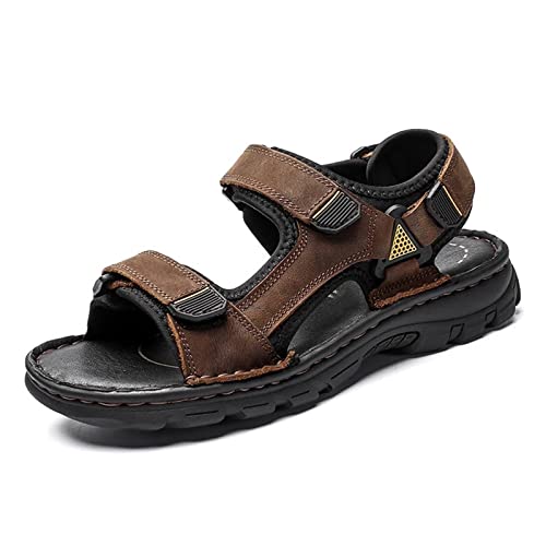 ZUOZUIYQ Leichte Herren-Sandalen aus Leder, Herren-Sandalen aus Leder, lässige Sandalen, Outdoor-Sandalen für drinnen und draußen (Farbe: Braun, Größe: 5,5 UK) von ZUOZUIYQ