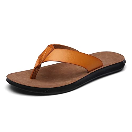 ZUOZUIYQ Männer Leder Leichte Sandalen Sommer Männer Drag Outdoor Hausschuhe Atmungsaktiv Und Bequem Männer Drag Indoor und Outdoor (Farbe: Gelb, Größe: 5,5 UK) von ZUOZUIYQ