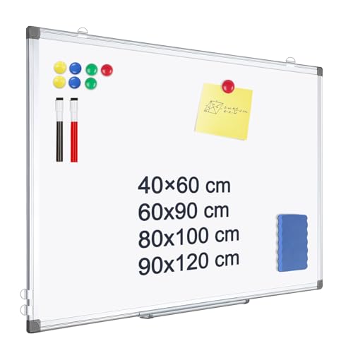 ZUOZUIYQ Magnetisches Whiteboard, großes Whiteboard 50 x 70 cm für Home-Office-Terminplanung, wandmontiertes, trocken abwischbares Whiteboard mit Aluminiumrahmen und Stiftablage von ZUOZUIYQ