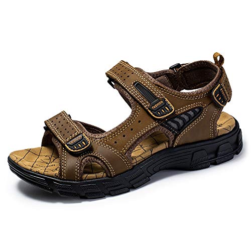 ZUOZUIYQ Sandalen für Herren, Herren-Strandschuhe, Sandalen, große Größe, für Outdoor-Sport und Freizeit, Ledersandalen, Bequeme Sportarten im Freien (Farbe: Braun, Größe: 41) von ZUOZUIYQ