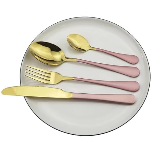 ZUOZUIYQ Silberbesteck Besteckset, 4/16/24/32/40/48 Teile Schwarzgold Edelstahl Besteckset Steakmesser, Gabel und Löffel Geschirr,Rosa Gold-6Set24Pcs von ZUOZUIYQ