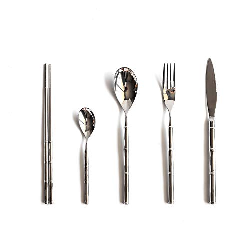 ZUOZUIYQ Silverware Besteckset, 5/20/30/40/50/60 Spiegel 304 Edelstahl Geschirr Geschenkset Steakmesser, Gabel, Löffel, Haushalts-Essstäbchen,Silber-30 Stück für 6 von ZUOZUIYQ