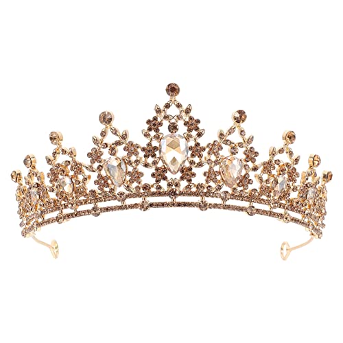 ZUOZUIYQ Vintage Kristall Diamant Braut Hochzeit Haar Kopf Band Tragen Strass Kopfschmuck Stirnband Tiara Koronale Große Krone Festzug Gold Tiara (Farbe: Champagner, Größe: Mittel) von ZUOZUIYQ